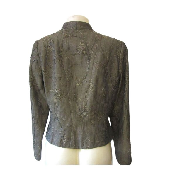 Carmen Marc Valvo Beaded Short Brownish Green Button Down Jacket in Sz 12 - Picture 5 of 7